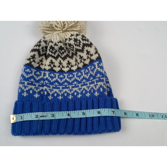 Baby GAP Beanie Knitted Hat Pom Pom Fair Isle Blue & Cream Size 2-3yrs Winter - Picture 7 of 7